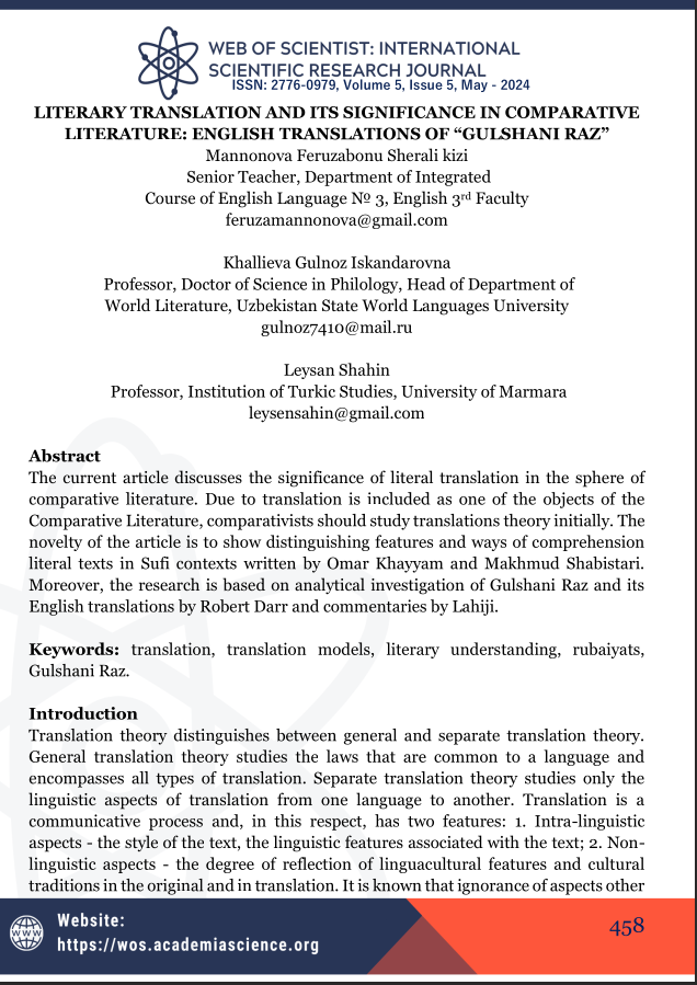 Literary translation and its signeficance in comparative