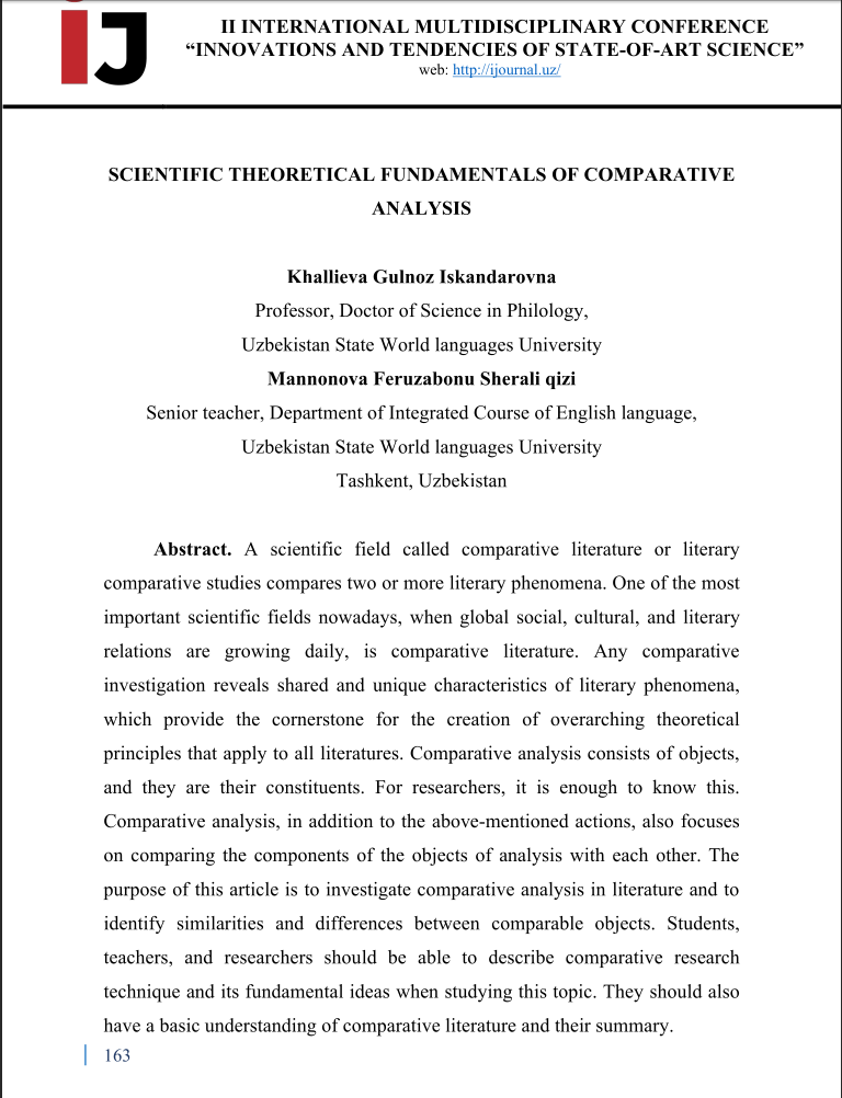 SCIENTIFIC THEORETICAL FUNDAMENTALS OF COMPARATIVE ANALYSIS