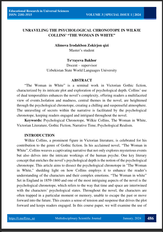 UNRAVELING THE PSYCHOLOGICAL CHRONOTOPE IN WILKIECOLLINS’ “THE WOMAN IN WHITE”